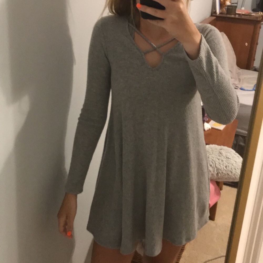 Grey Sweater Criss Cross Mini Dress